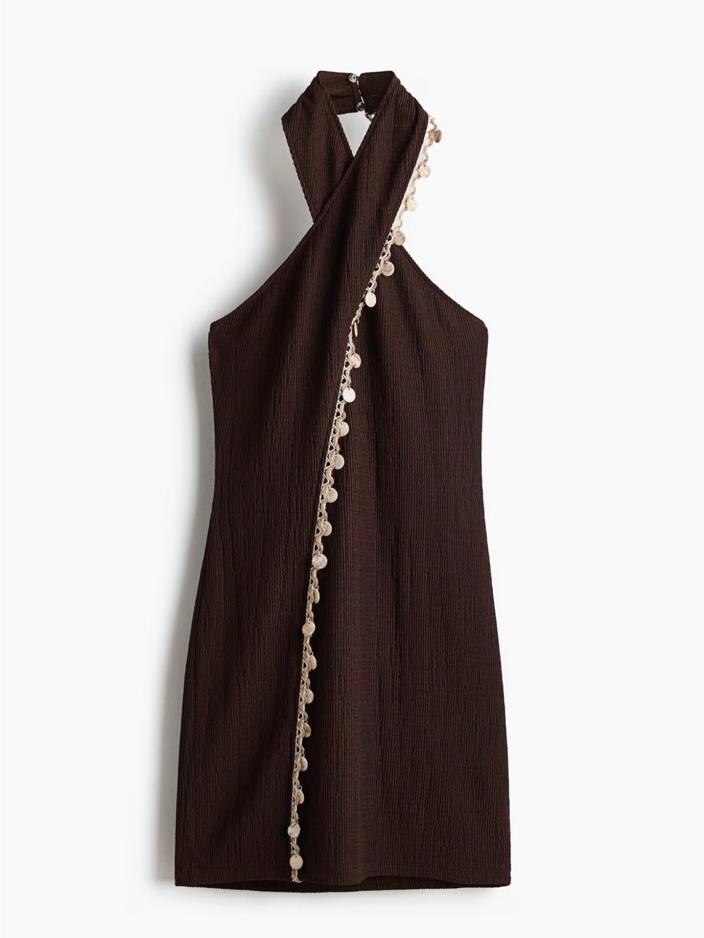 H&M Brown One-Shoulder Halter Mini Dress with Cream Trim